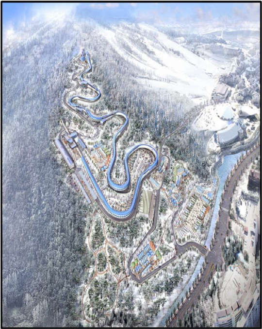 평창동계올림픽 알펜시아리조트 슬라이딩센터의 썰매 트랙 예시도  국토부 제공